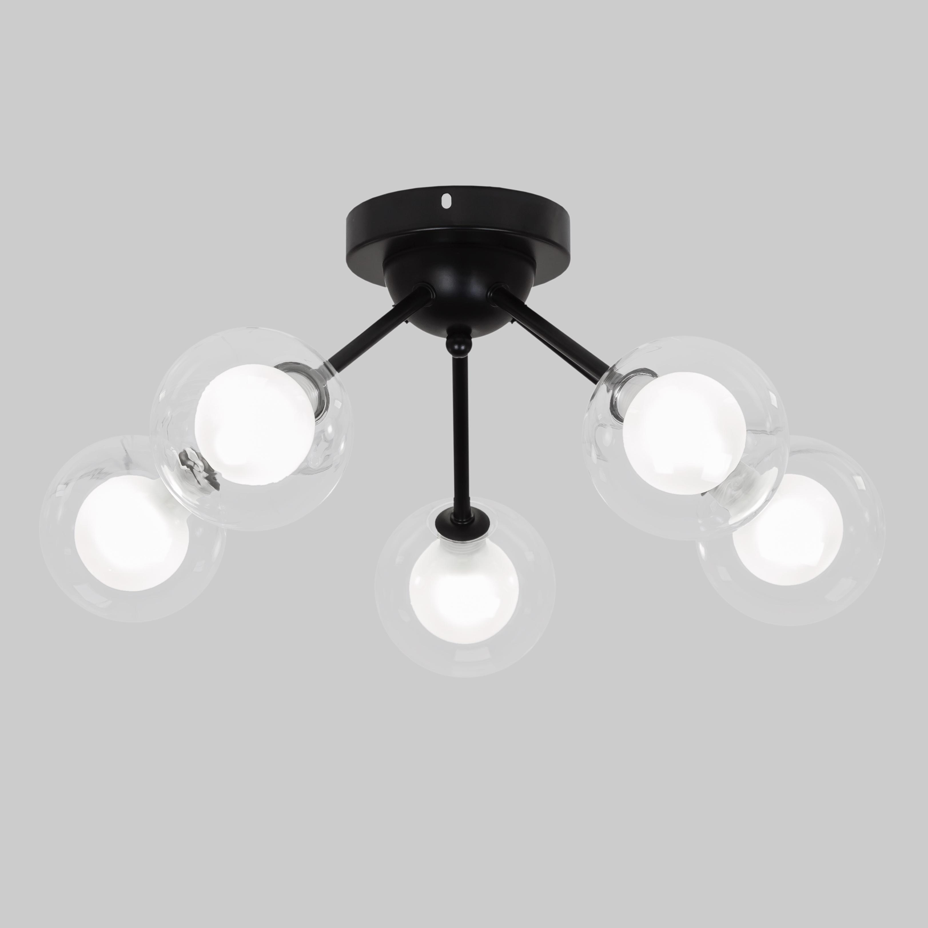 Люстра потолочная с двойными шарами на 5 ламп Черный/Белый (61-X1005F-5 BK+CLWH 120)