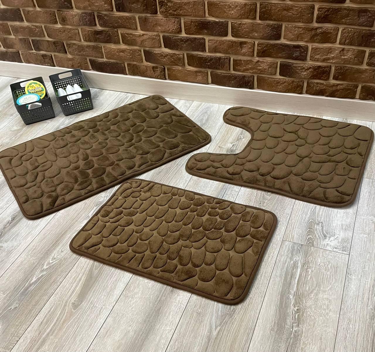 Набір килимків в ванну та туалет Stone Premium Memory Foam 3в1 80х50/60х40/60х50 см Коричневий (NK3S0007) - фото 6 Набір килимків в ванну та туалет Stone Premium Memory Foam 3в1 80х50/60х40/60х50 см Коричневий (NK3S0007) - фото 6