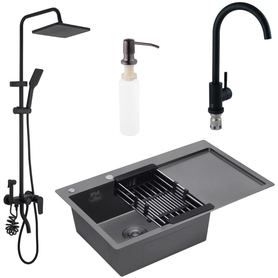 Мойка для кухни Kroner 7849LHM левая/душевая система Agua/кран для кухни Kroner-SCH035
