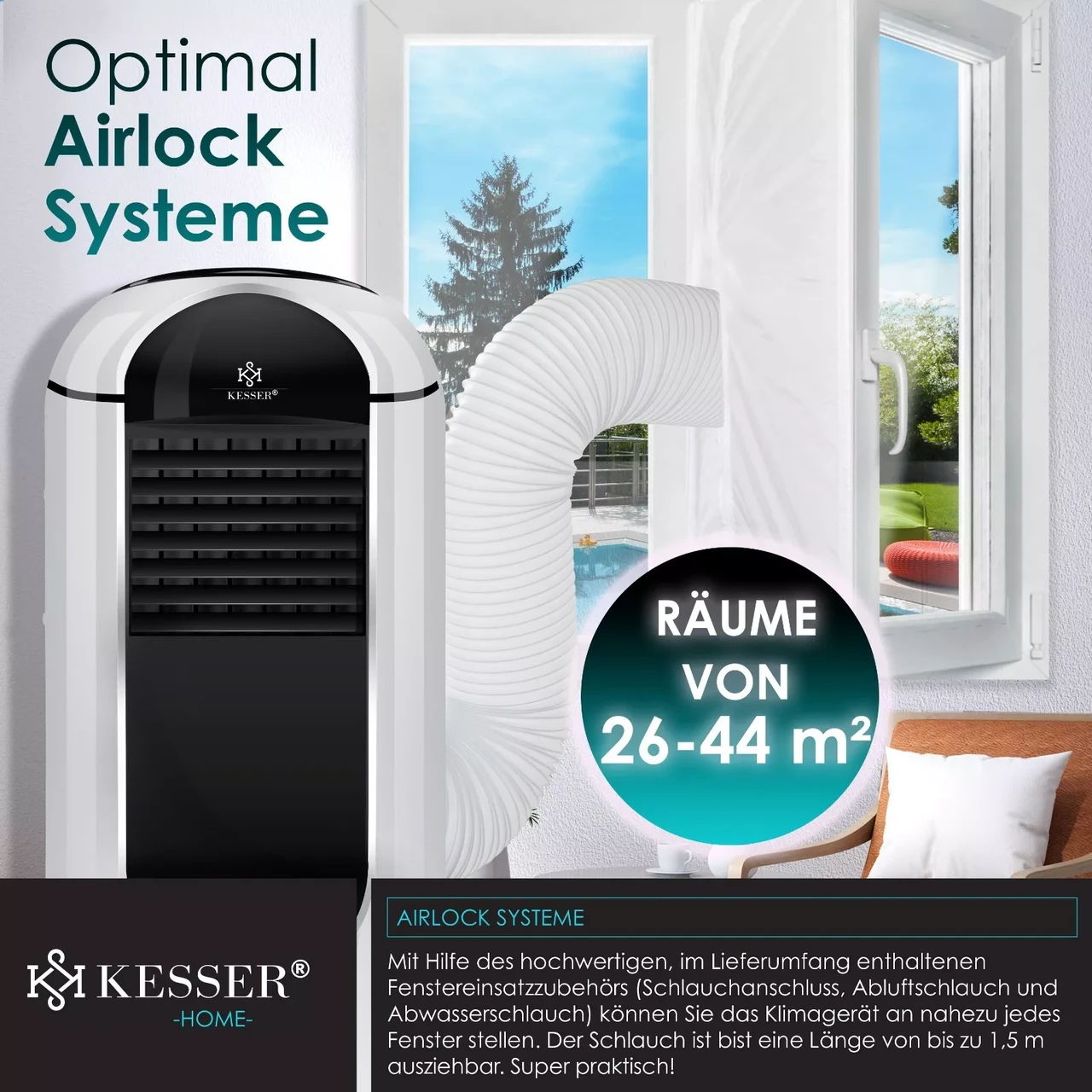 Кондиционер вентилятор мобильный KESSER 4в1 2,7 кВт 35x78,5x37 см Белый - фото 5 Кондиционер вентилятор мобильный KESSER 4в1 2,7 кВт 35x78,5x37 см Белый - фото 5