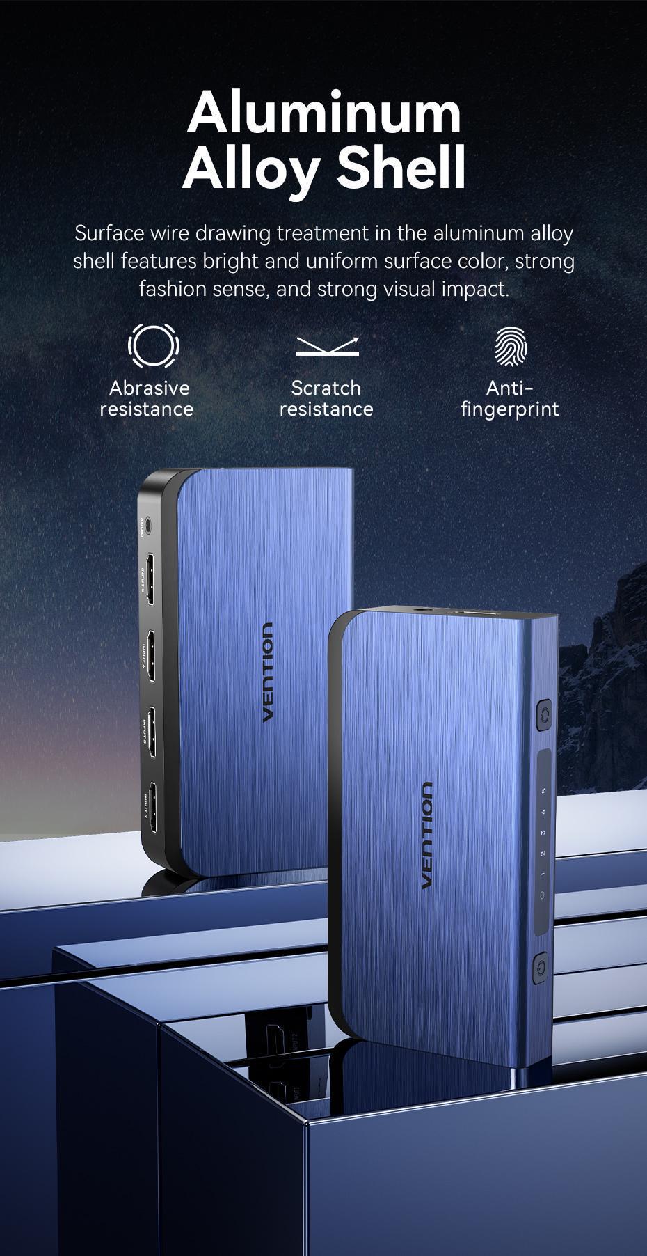 Комутатор HDMI Vention 5x1 з виведенням звуку Toslink 3,5 мм 4K 60Hz HDR HDMI 2.0 алюмінієвий з пультом ДК Синій (AKDL0) - фото 3 Комутатор HDMI Vention 5x1 з виведенням звуку Toslink 3,5 мм 4K 60Hz HDR HDMI 2.0 алюмінієвий з пультом ДК Синій (AKDL0) - фото 3