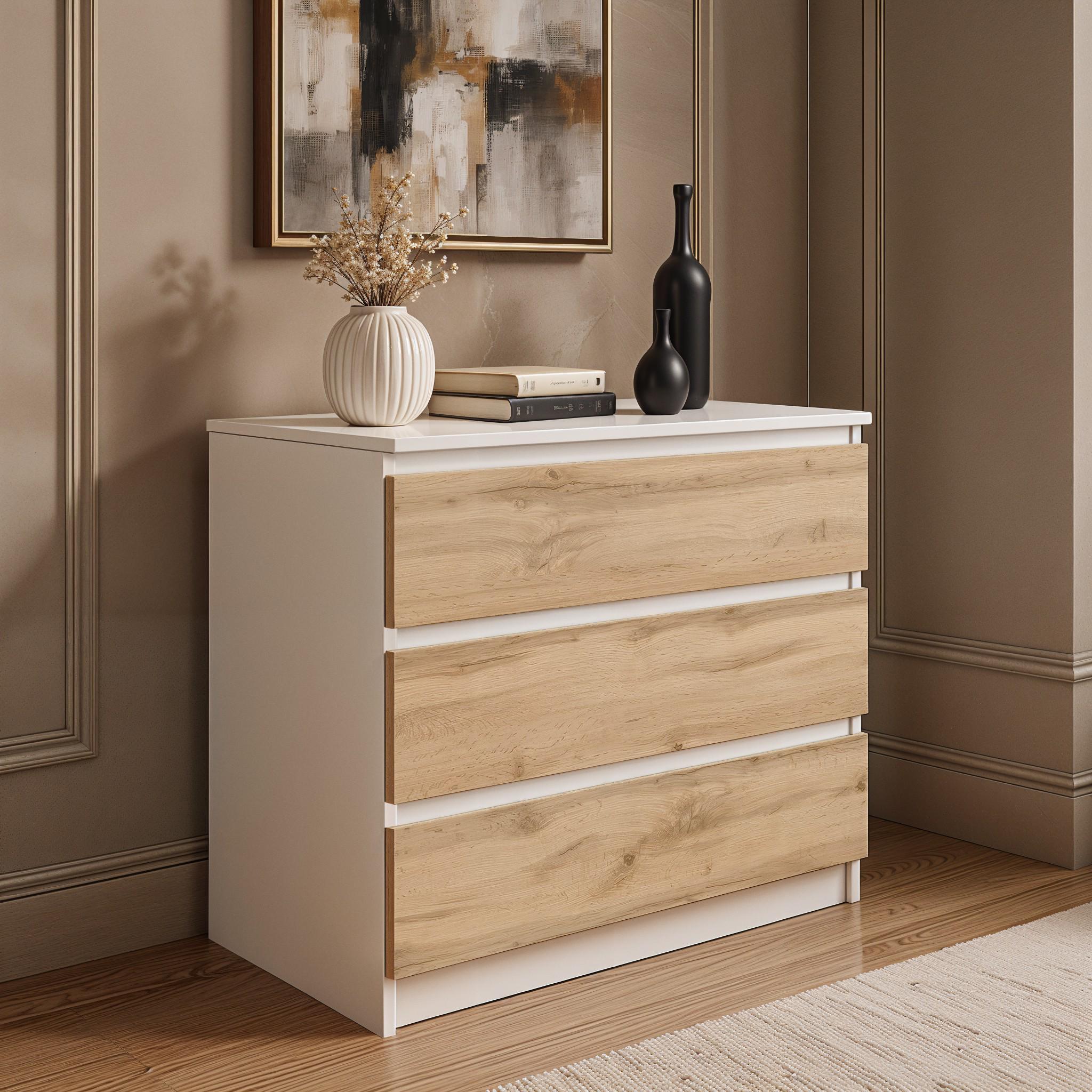 Комод на 3 шухляди без ручок FT-214 800х400х755 мм Білий/Дуб Аппалачі - фото 2 Комод на 3 шухляди без ручок FT-214 800х400х755 мм Білий/Дуб Аппалачі - фото 2