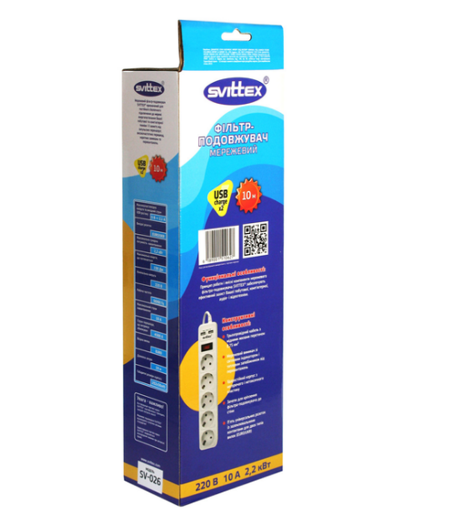 Фільтр мережевий SVITTEX 5 гнізд 10 м 2хUSB 5V 2,1A (29279516) - фото 3