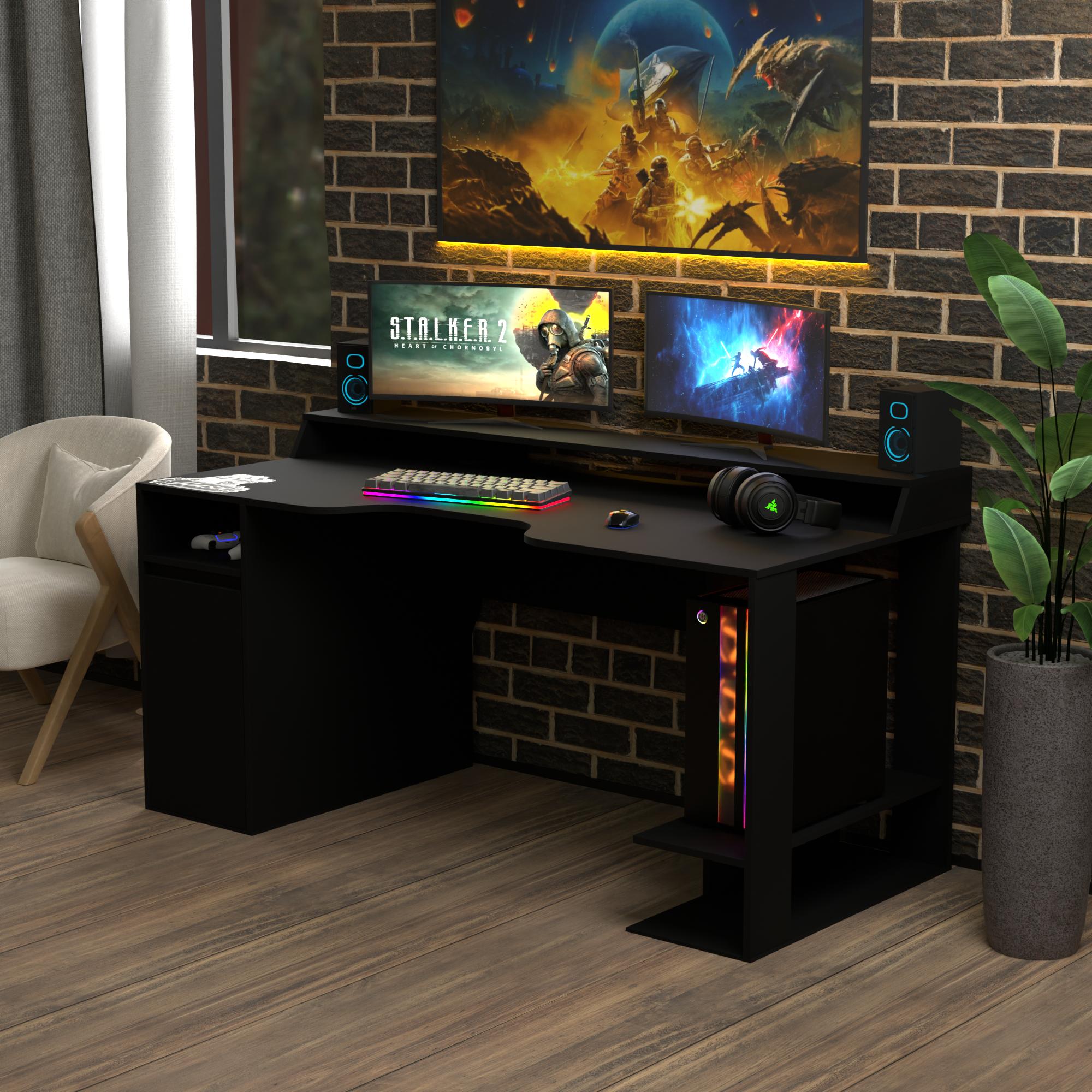 Стол геймерський ергономічний із надбудовою Zeus Rasin RS-28 із ЛДСП Чорний (RS-38)