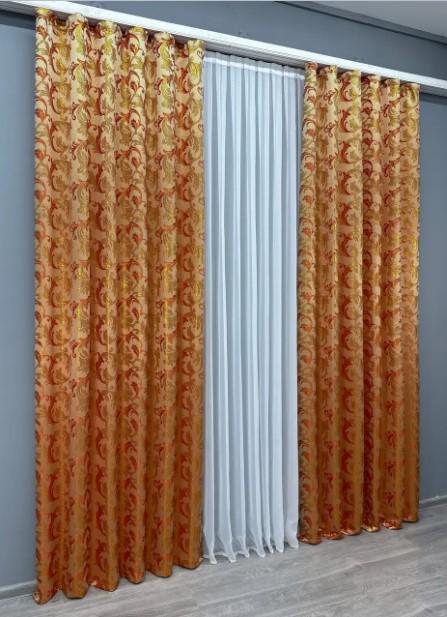 Тканина для штор жакард Завиток 1,45 м Помаранчевий/Золотистий (1646ш) - фото 6