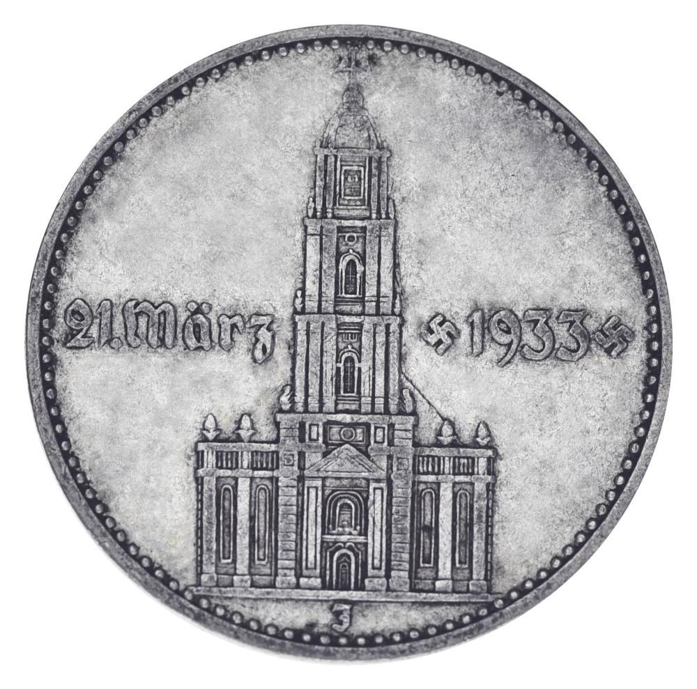 Коллекционная монета Германия 2 марки 1934 Серебро F-VF J Кирха с датой 1933