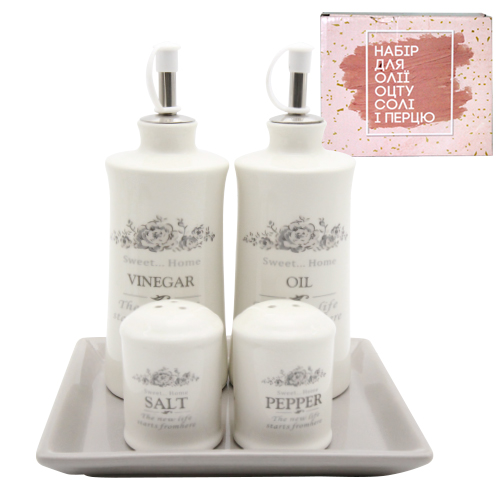 Набор емкостей SNT Розарий 2 бутылки для масла и уксуса набор для соли и перца на подставке 5 пр. (700-06-11)