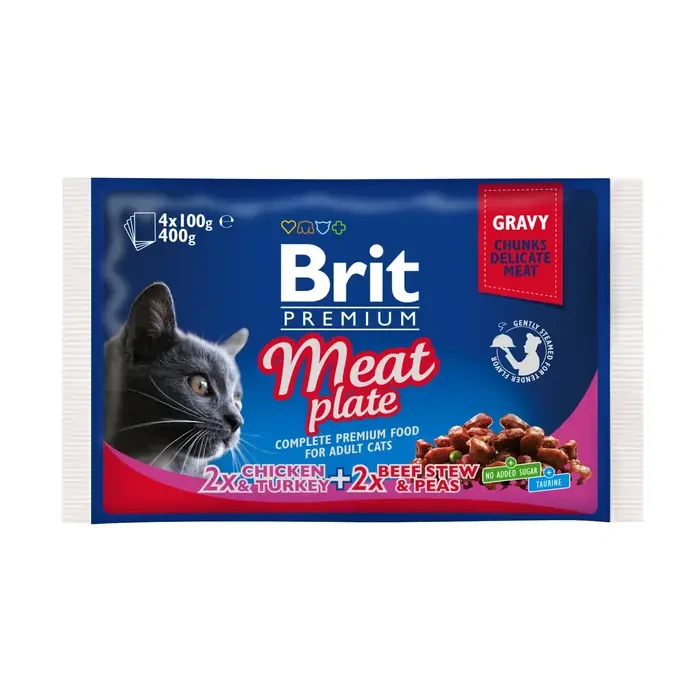 Вологий корм для котів Brit Premium Cat Meat Plate pouch асорті з 2 смаків 400 г (100277/506262)