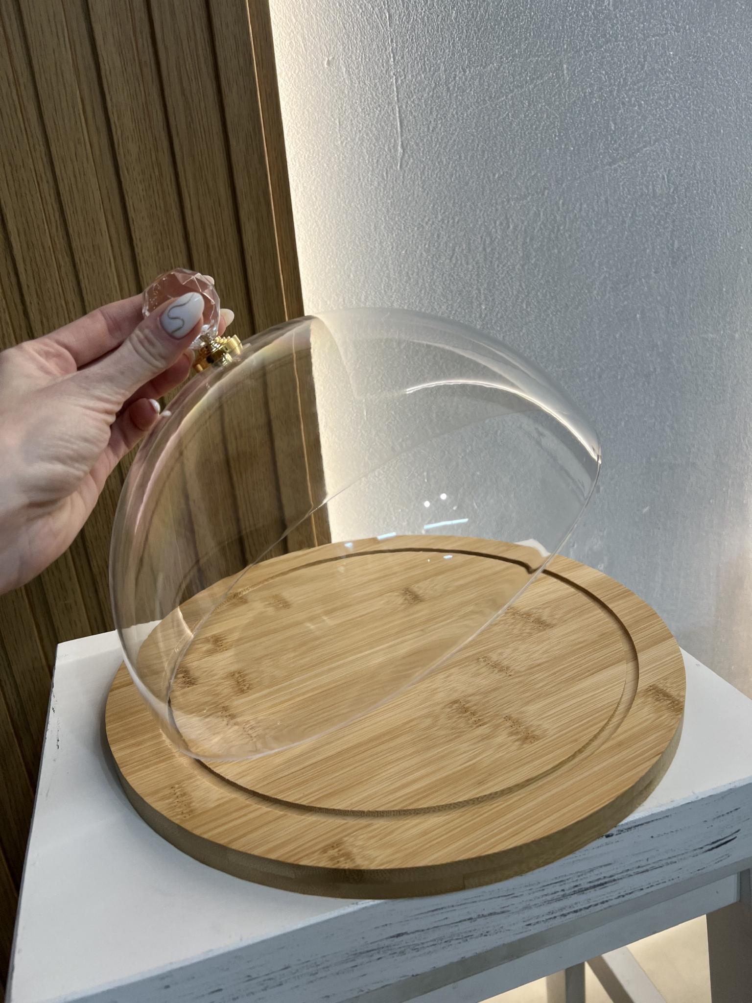 Тортівниця з кришкою бамбук/акрил d 30 см h1 1,5 см - фото 3