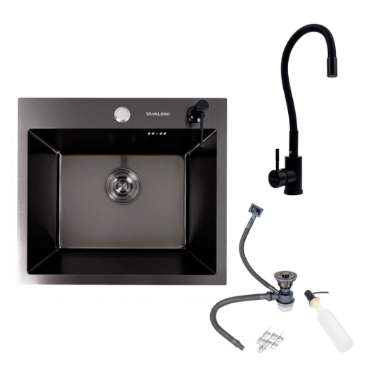 Мойка для кухни Valeso Handmade PVD 50x45 см Черный с гибким смесителем (NES-ZZ45)