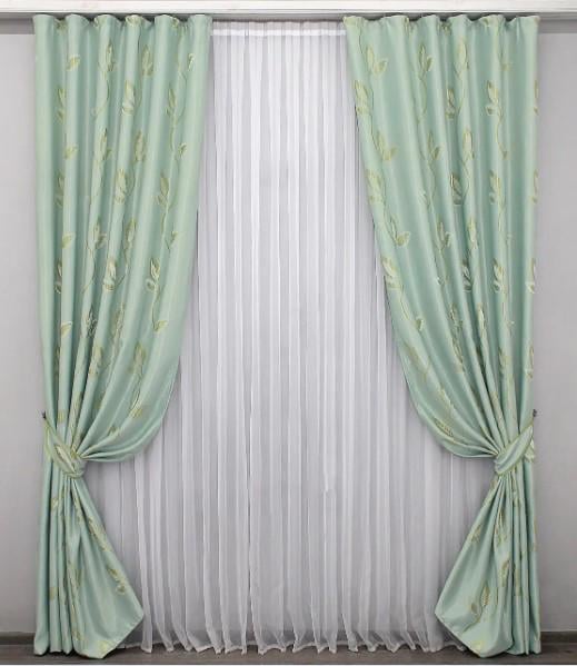 Штори в вітальню/спальню блекаут 1,5х2,7 м 2 шт. Блакитно-оливковий (1159ш)