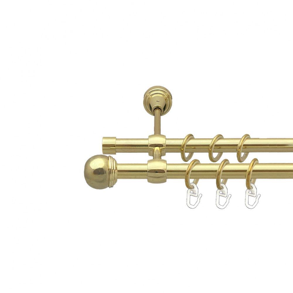 Карниз металлический Orvit Тогда Макс двухрядный литой/гладкая труба/кольцо металлическое Золото 16/16 мм 240 см (00-00014445)