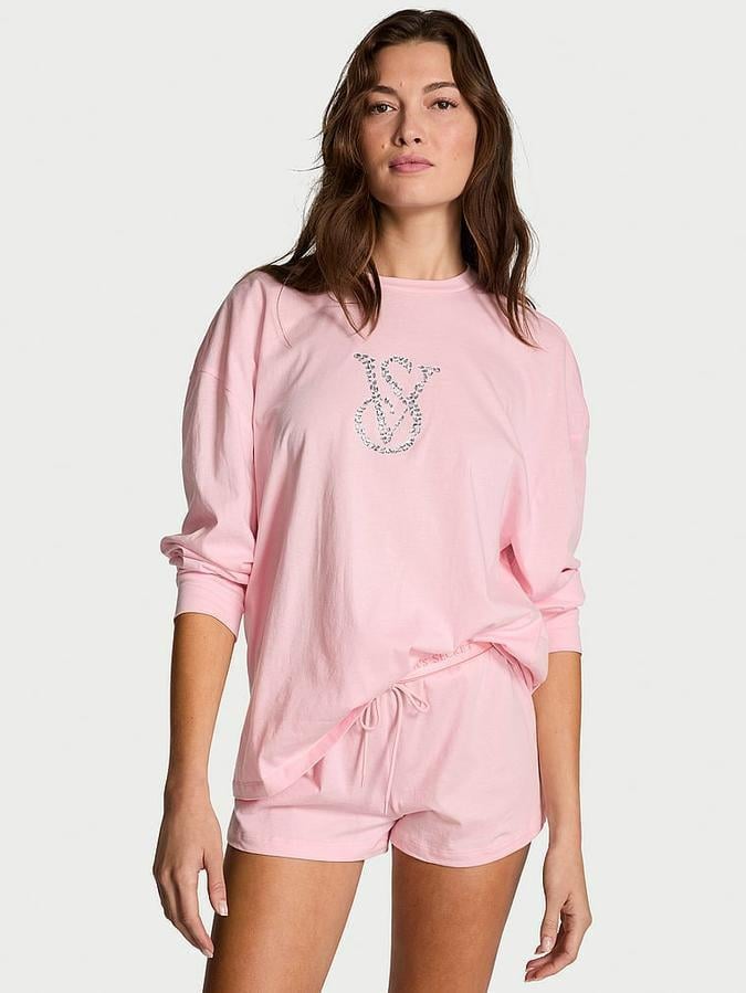 Пижама котоновая Victoria's Secret 100% Cotton Short Pajama Set M Розовый (2671524D)
