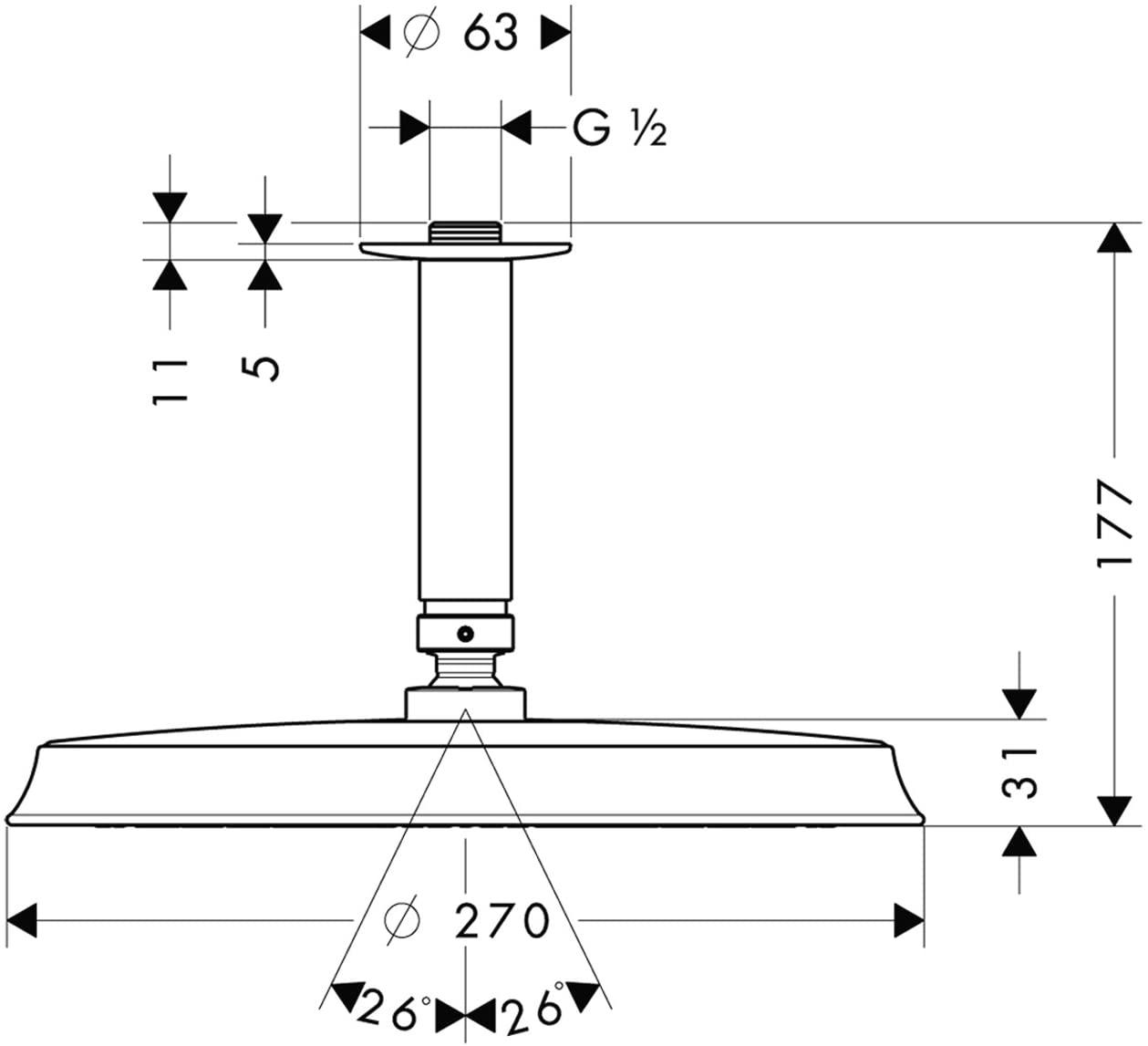 Верхний душ Hansgrohe Raindance C Air 27405000 270 мм с кронштейном Хром (113675) - фото 4