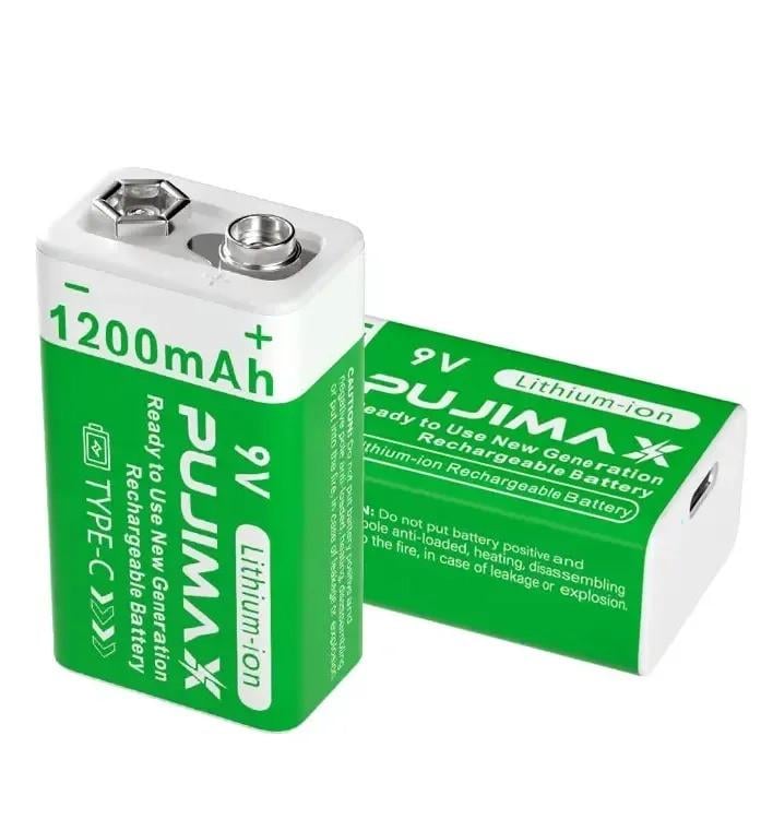 Акумулятори Pujimax 6F22 з USB TYPE-C 9V Li-Ion 1200 mAh 2 шт. та кабель (2575993549) - фото 4 Акумулятори Pujimax 6F22 з USB TYPE-C 9V Li-Ion 1200 mAh 2 шт. та кабель (2575993549) - фото 4