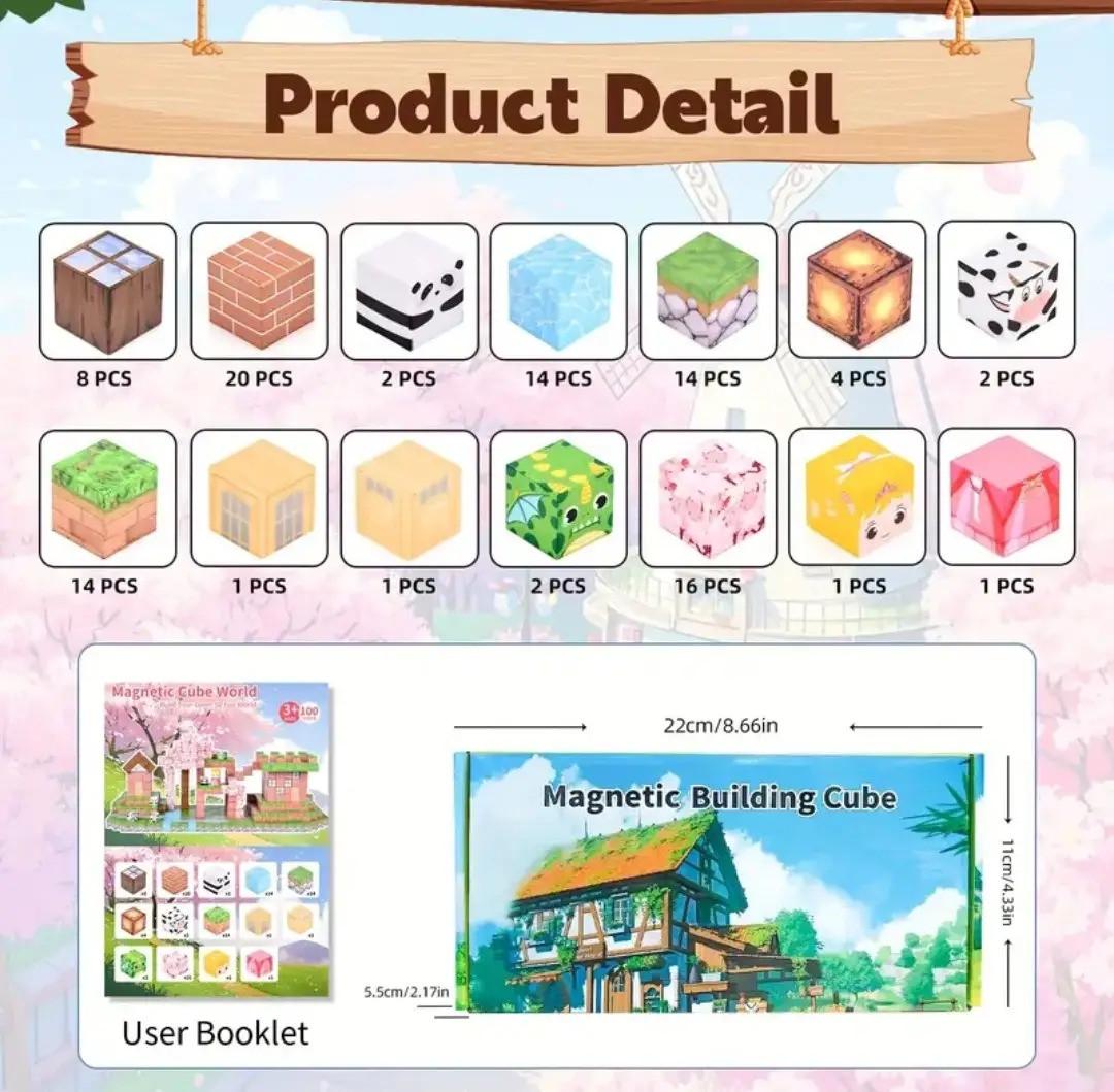 Конструктор магнітний Майнкрафт Вишневий сад з вітряком 100 кубиків - фото 4