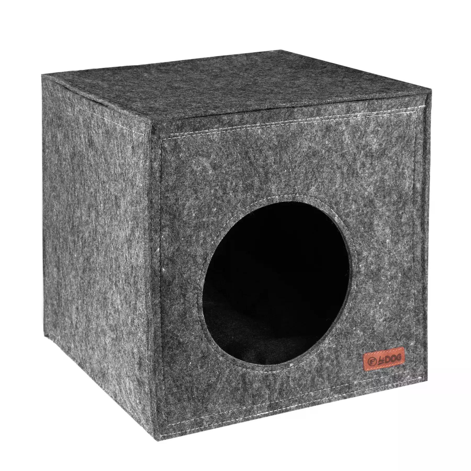 Домик-кубик для собак и котов мягкое спальное место 45х45х45 см Серый
