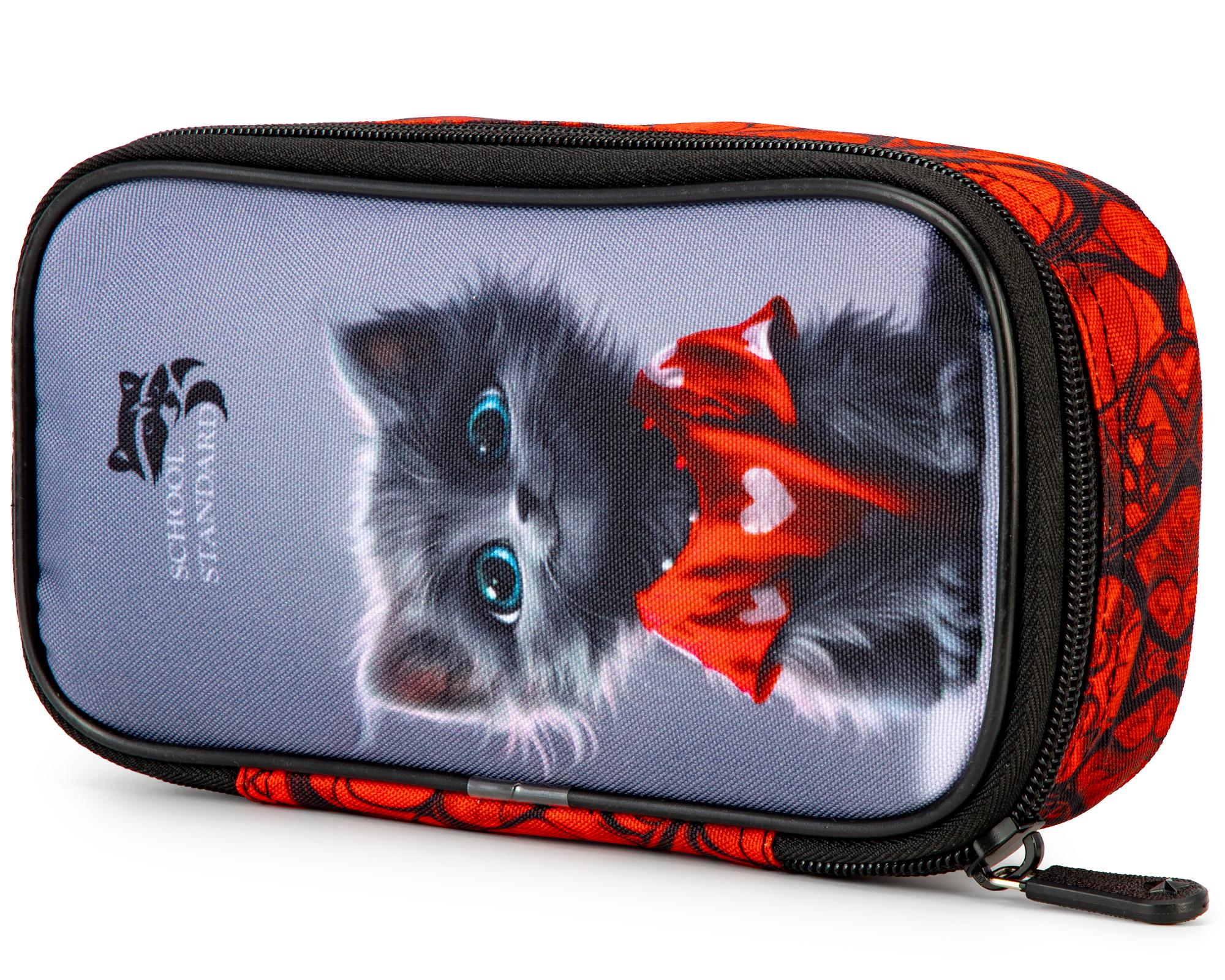 Пенал школьный для девочки School Standard Котик мягкий (PSS-123)