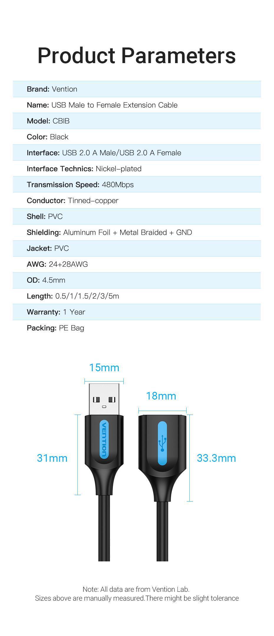 Кабель Vention USB 2.0 480 Мбіт/с USB-A папа на USB-A мама 1,5 м Чорний (CBIBG) - фото 9 Кабель Vention USB 2.0 480 Мбіт/с USB-A папа на USB-A мама 1,5 м Чорний (CBIBG) - фото 9