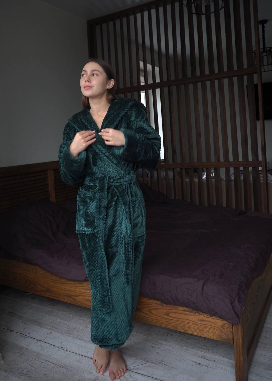 Халат женский на запах с капюшоном XL Зеленый (П4К-al-bamb-003-02)