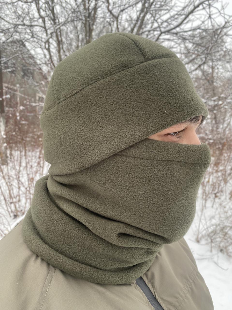 Комплект шапка/баф флисовые XL Олива - фото 3