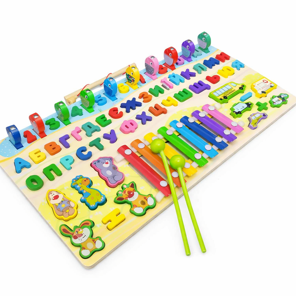 Игрушка деревянная Развивающий центр MD 1695-UA ксилофон рыбалка и алфавит украинский язык