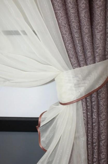 Фіранка кухонна 400х170 см Пудровий/Молочний (111к) - фото 2 Фіранка кухонна 400х170 см Пудровий/Молочний (111к) - фото 2