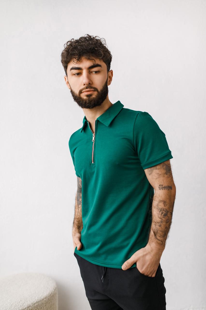 Поло мужское на молнии трикотажное L Зеленый (24863/2/3)