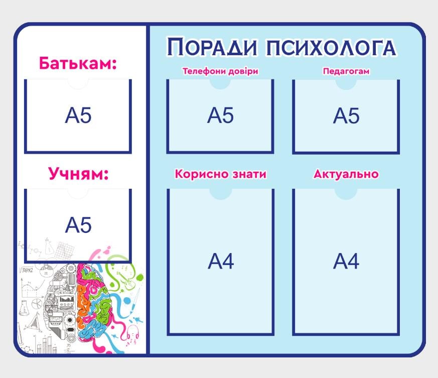 Стенд для школы "Куточок психолога" из ПВХ 850х690 мм (KPS0007) Стенд для школы "Куточок психолога" из ПВХ 850х690 мм (KPS0007)