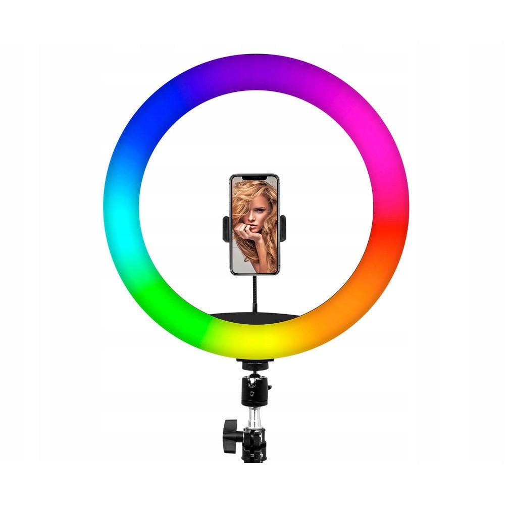 Лампа кольцевая светодиодная RGB на штативе для блоггера 2 м диаметр лампы 26 см Черный