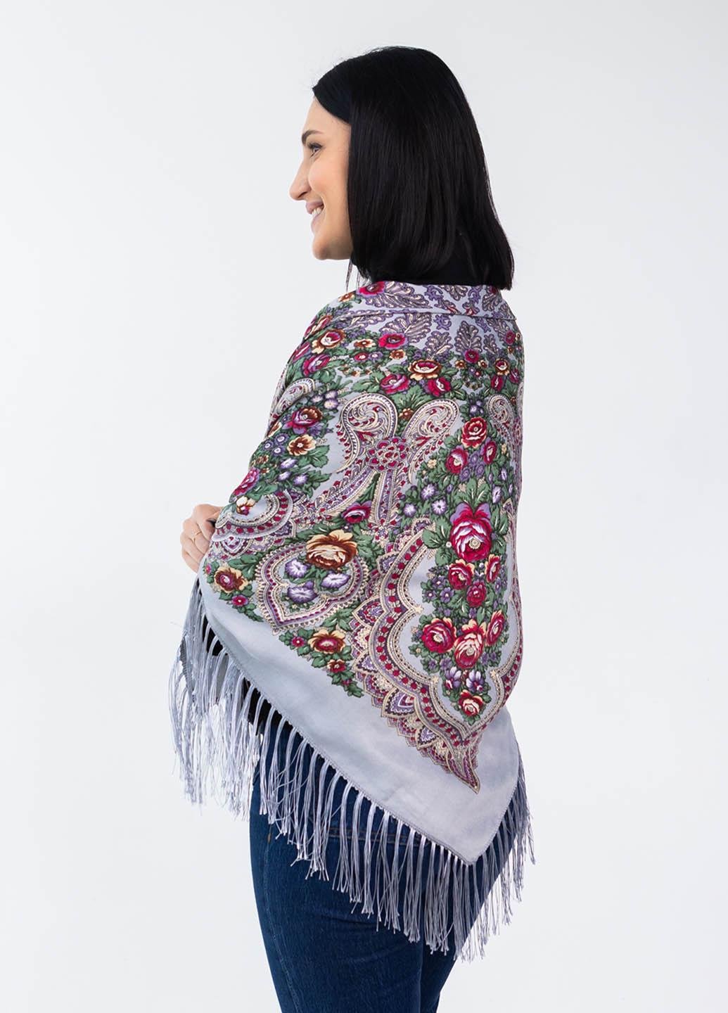 Платок украинский с бахромой Пион 110х110 см (П11040-2)