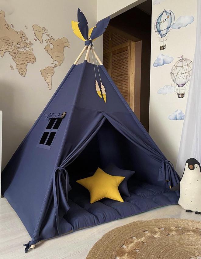 Вигвам детский Ривьера с ровным ковриком и подушкой Синий Вигвам детский Ривьера с ровным ковриком и подушкой Синий