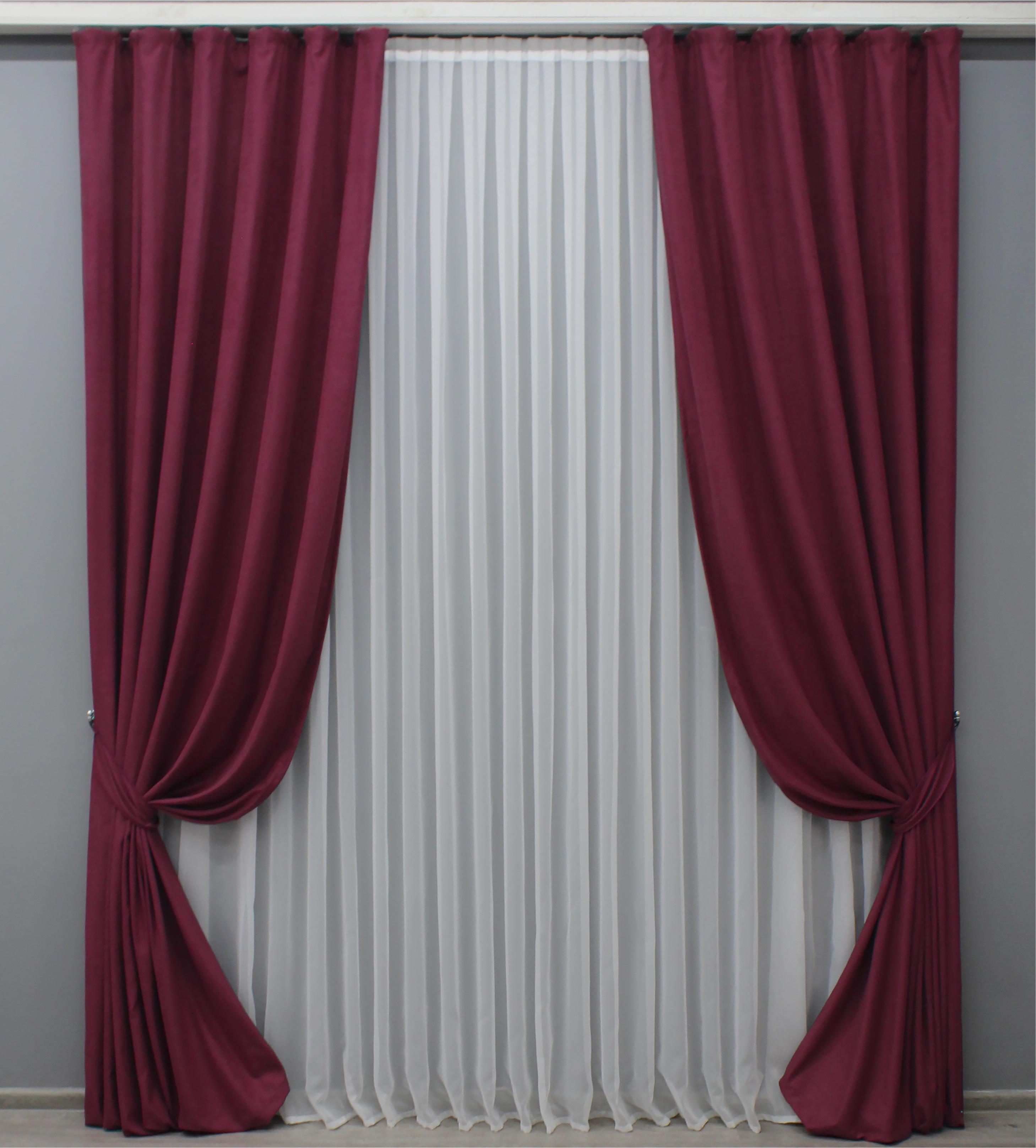Комплект штор VR-Textil нубук однотонный №1518ш 150х290 см 2 шт. Бордовый (33-0394)