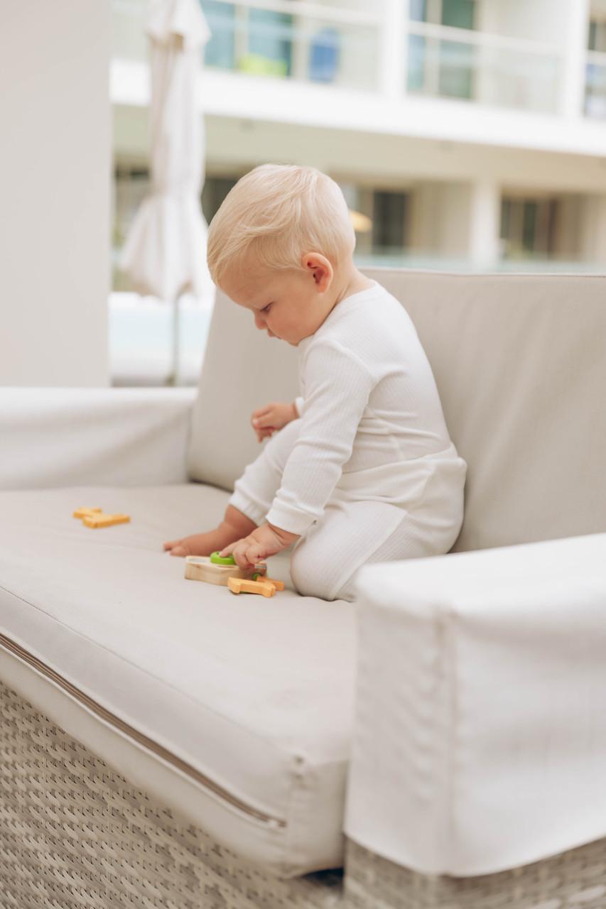 Комплект для малюка боді з довгим рукавом і штани інтерлок рубчик 62 см Молочний (2682829879) - фото 2