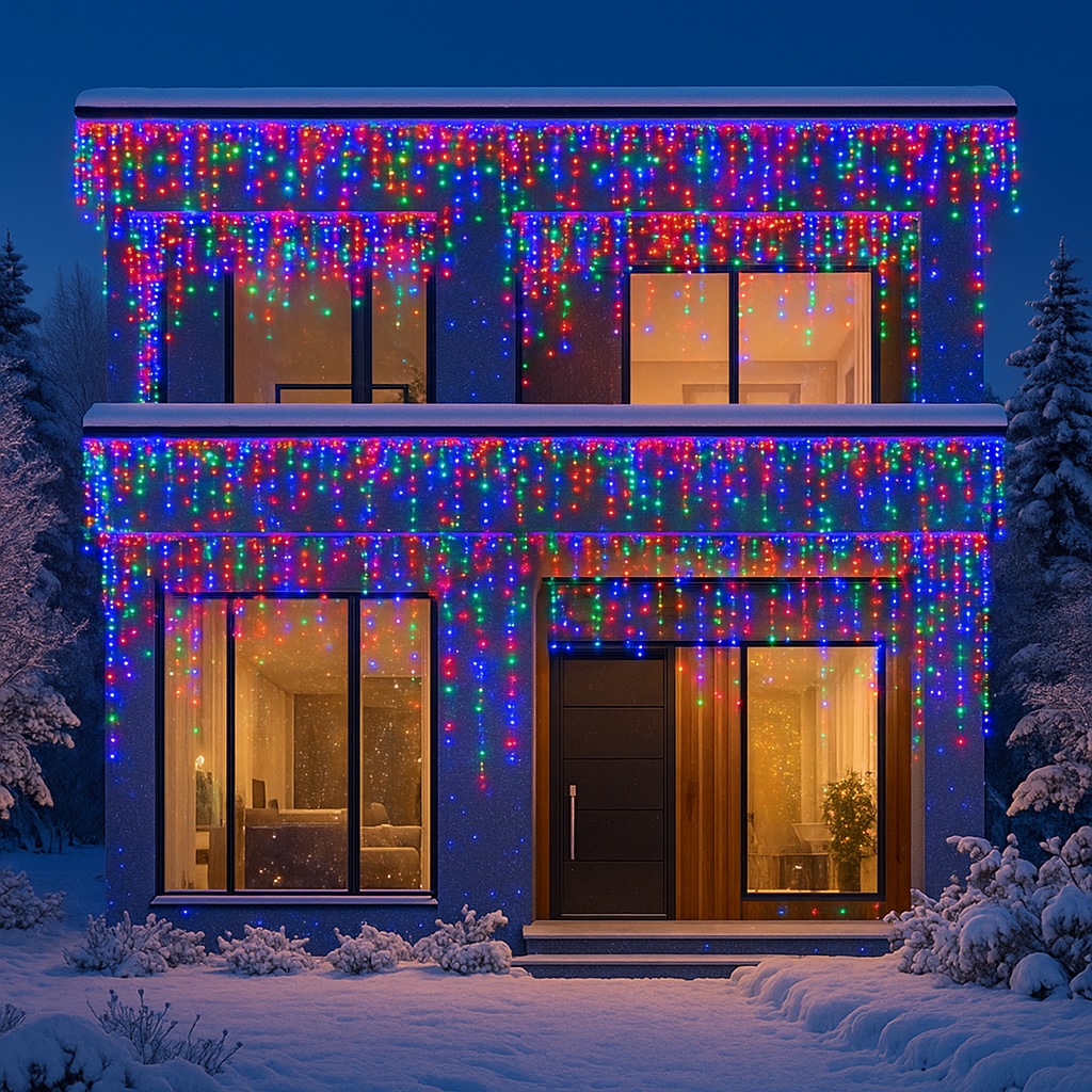 Гирлянда уличная Бахрома от сети 600 LED 36 м белая нить Мультиколор (21-107-36MWML)
