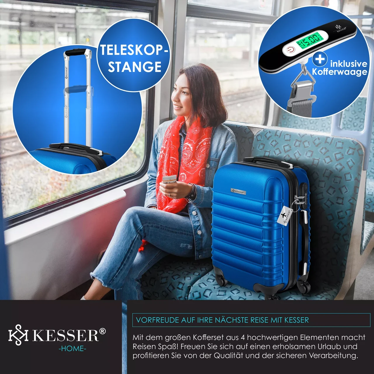 Набір із 4 дорожніх валіз KESSER із твердим корпусом S M/L/XL Синій - фото 6 Набір із 4 дорожніх валіз KESSER із твердим корпусом S M/L/XL Синій - фото 6