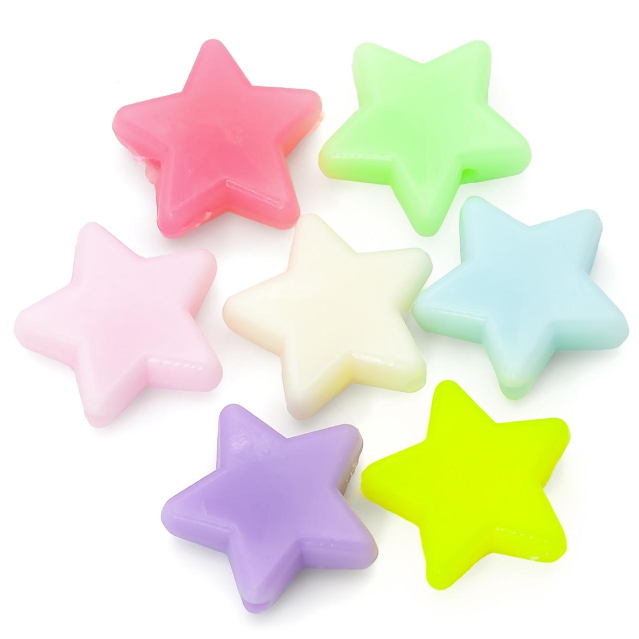 Бусины в форме звездочки отверстие 1,5 мм пластиковые 14х5 мм 25 г 60 шт. Разноцветный (БФ1405к52)