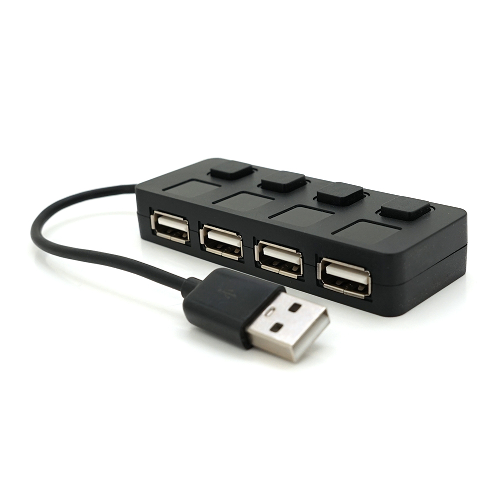 USB-хаб VOLTRONIC 2.0 4 порти Q100 з кнопкою LED Чорний (2647)