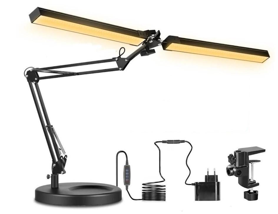 Настільна LED лампа FX-320 24 Вт на підставці та струбціні подвійна для освітлення Чорний