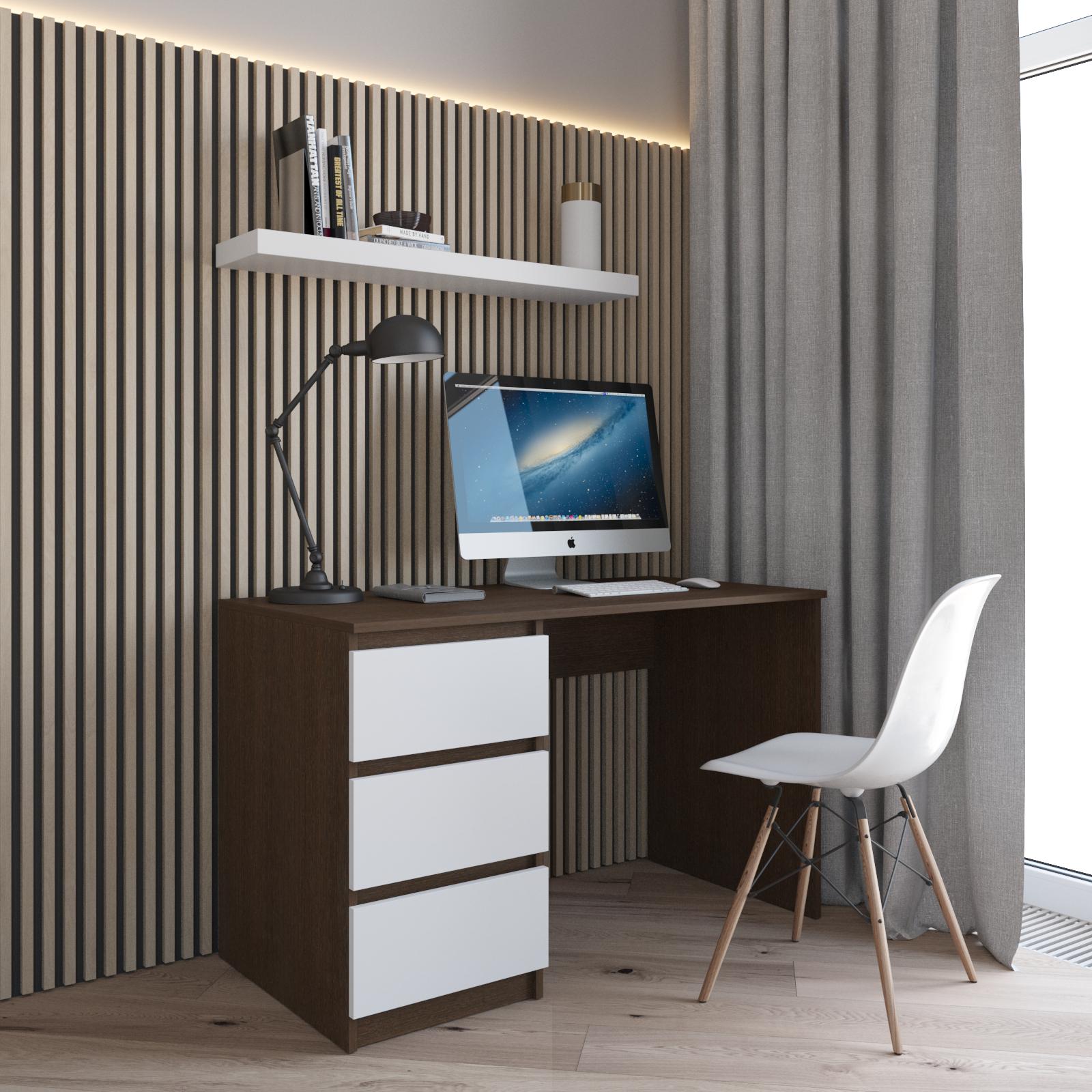 Стол компьютерный R-13 с тумбой слева три выдвижных ящика с фасадами Темный венге/Белый Стол компьютерный R-13 с тумбой слева три выдвижных ящика с фасадами Темный венге/Белый