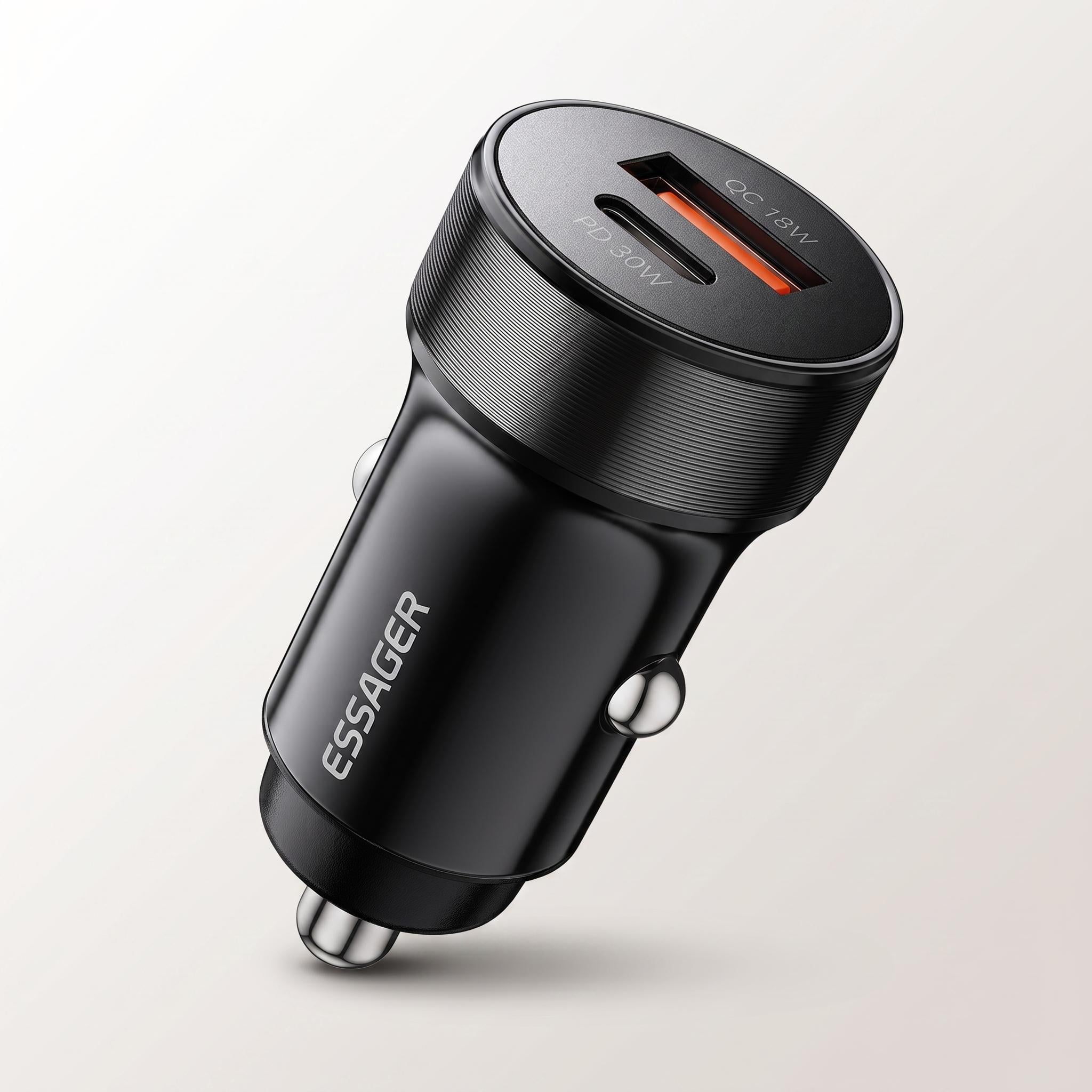Зарядное устройство автомобильное Essager Car Charger 30W 2 порта USB-C и USB-A PD QC 3.0 Черный (ECCPQ-SH01-P)