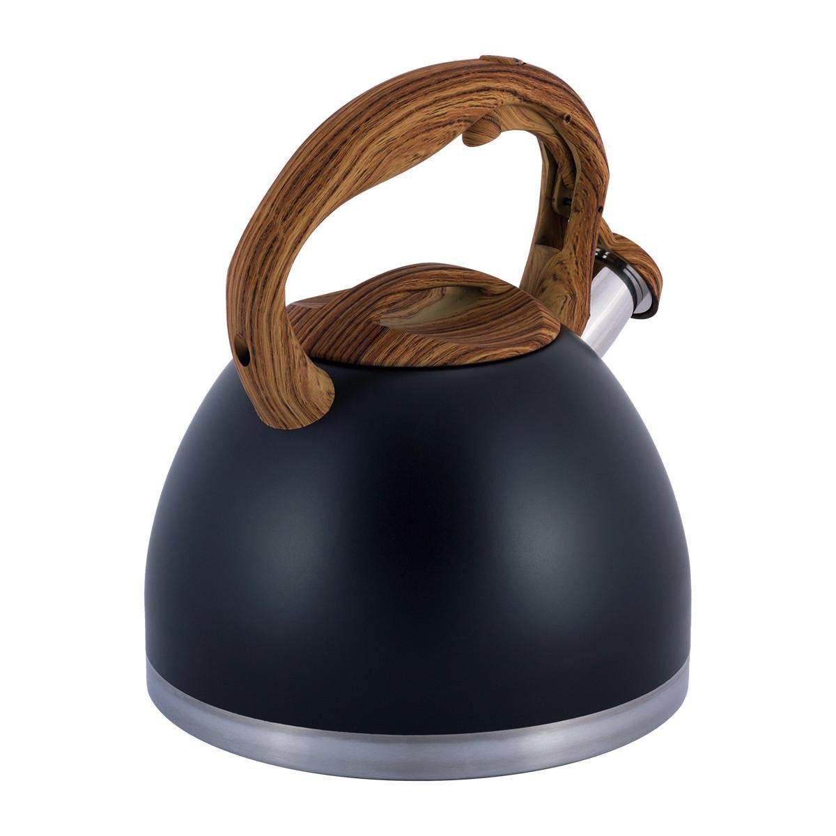 Чайник со свистком Kamille KM-1087 из нержавеющей стали и нейлоновой ручкой с покрытием soft-touch под дерево 2,7 л Черный (150-84-1087) - фото 4 Чайник со свистком Kamille KM-1087 из нержавеющей стали и нейлоновой ручкой с покрытием soft-touch под дерево 2,7 л Черный (150-84-1087) - фото 4