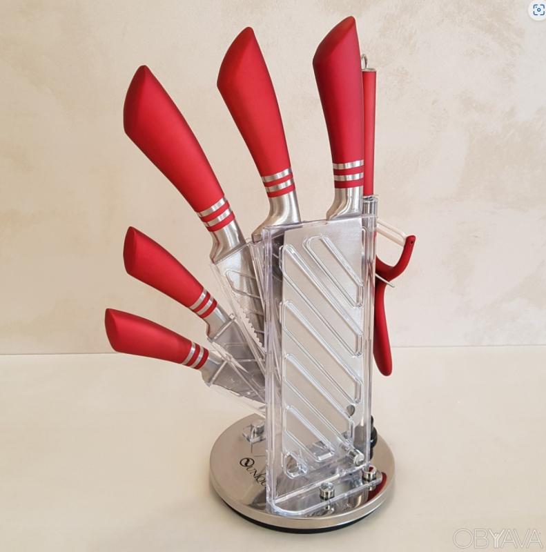 Набір ножів кухонних Unique UN-1832 нержавіюча сталь з підставкою 9 пр. Red (23793638) - фото 10 Набір ножів кухонних Unique UN-1832 нержавіюча сталь з підставкою 9 пр. Red (23793638) - фото 10
