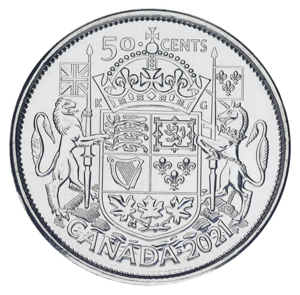 Коллекционная монета Канада 50 центов 2021 UNC 100 лет герба Канады (М25156)