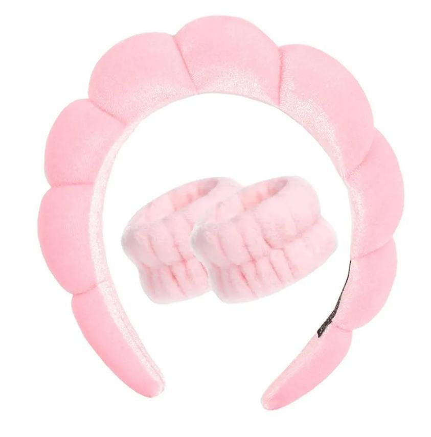 Набор косметического обруча на голову/нарукавники-напульсники для умывания Розовый. - фото 1 Набор косметического обруча на голову/нарукавники-напульсники для умывания Розовый. - фото 1