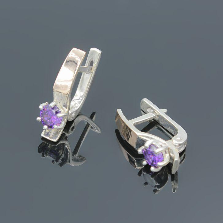 Серебряные серьги Хай-тэк с золотыми вставками и фианитами