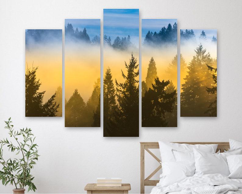 Модульная картина на холсте из пяти частей KIL Art Туман в хвойном лесу 187x119 см (M51_XL_407)