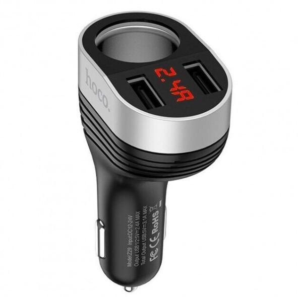 Автомобильное зарядное устройство Hoco Z29 3.1A 2xUSB с прикуривателем + дисплей (1226442784)
