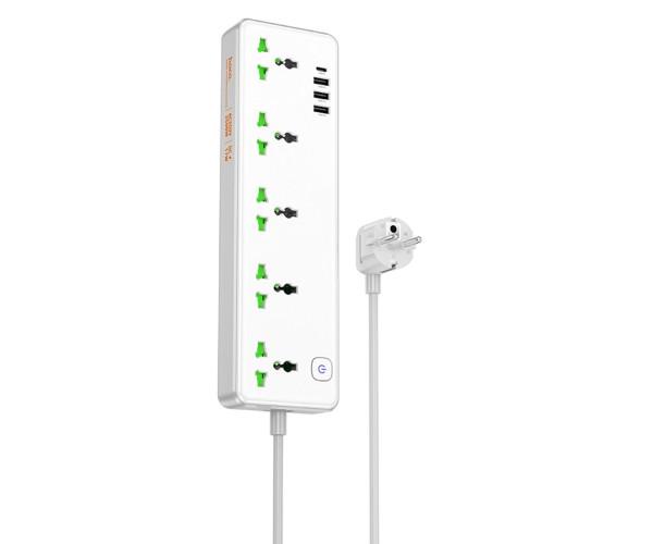 Удлинитель сетевой Hoco AC13A 5 Socket Ports 3USB/1Type-C White - фото 4