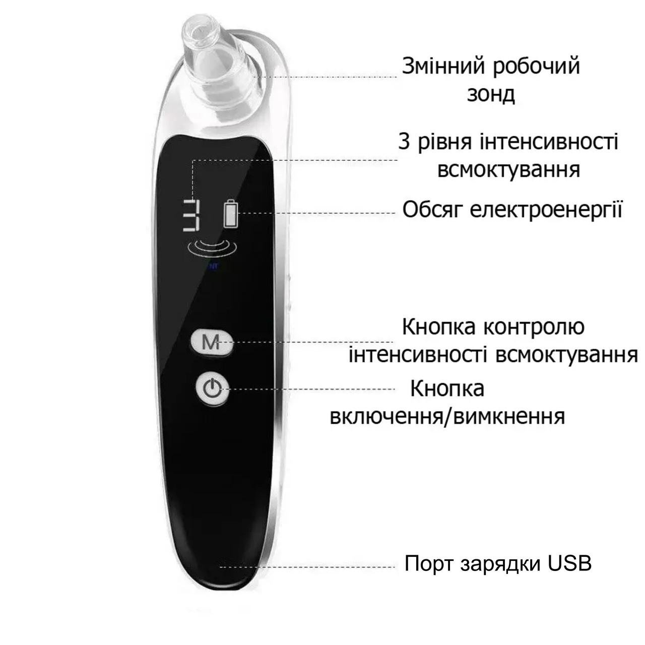 Очиститель вакуумный для удаления угрей цветной LCD дисплей 6 насадок (137053) - фото 5